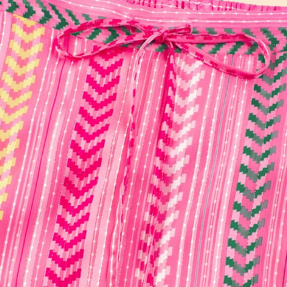 Pink Boho Printed Tasseled Drawstring Ruffled Maxi Skirt - Picture 6 of 10